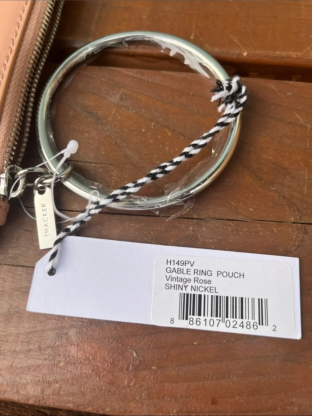 Thacker Peach Leather Wristlet with Silver Ring Handle